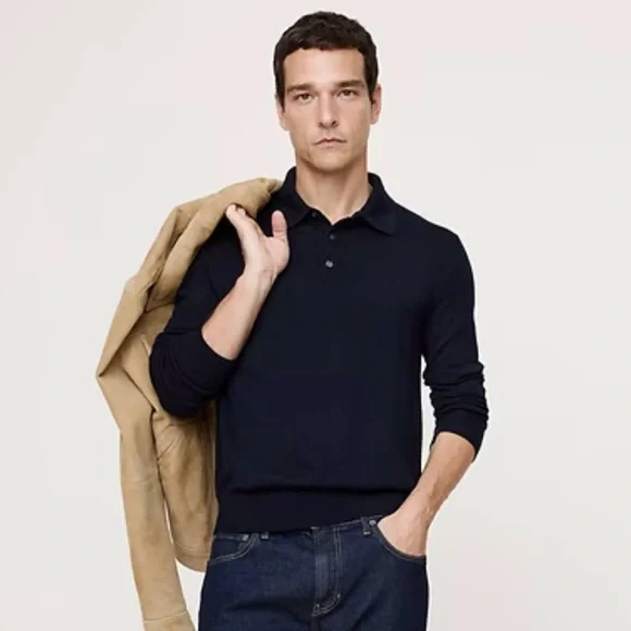 Men’s Banana Republic MERINO LONG-SLEEVE SWEATER POLO- Navy Blue - Picture 1 of 9